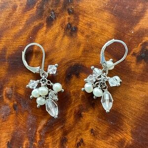 Sterling Silver 925 freshwater Pearl Crystal Drop Bridal or everyday Earrings